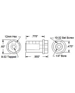 12mm Hex Shaft Wheel Adaptor (Set) 0.250" Bore
