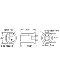 12mm Hex Shaft Wheel Adaptor (Set) 6mm Bore